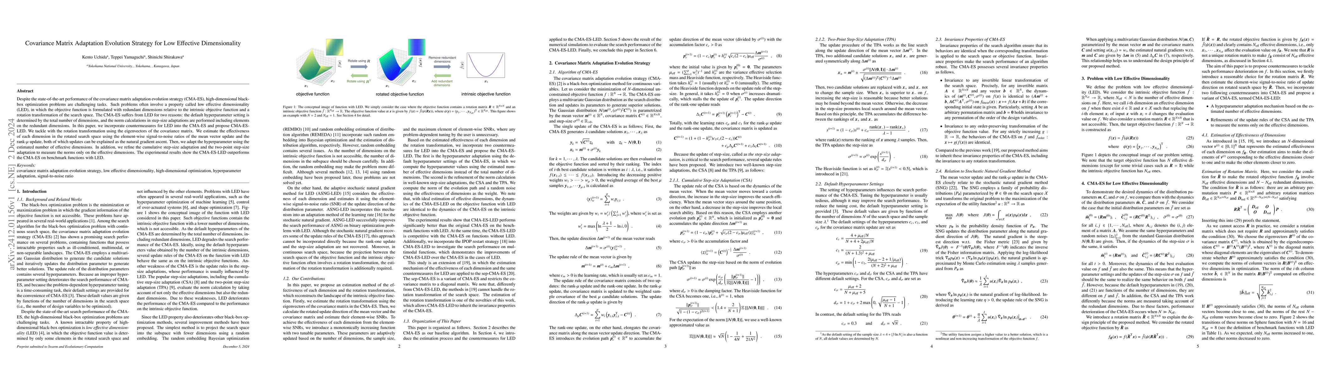 Thumbnail for Covariance Matrix Adaptation Evolution Strategy for Low Effective
  Dimensionality
