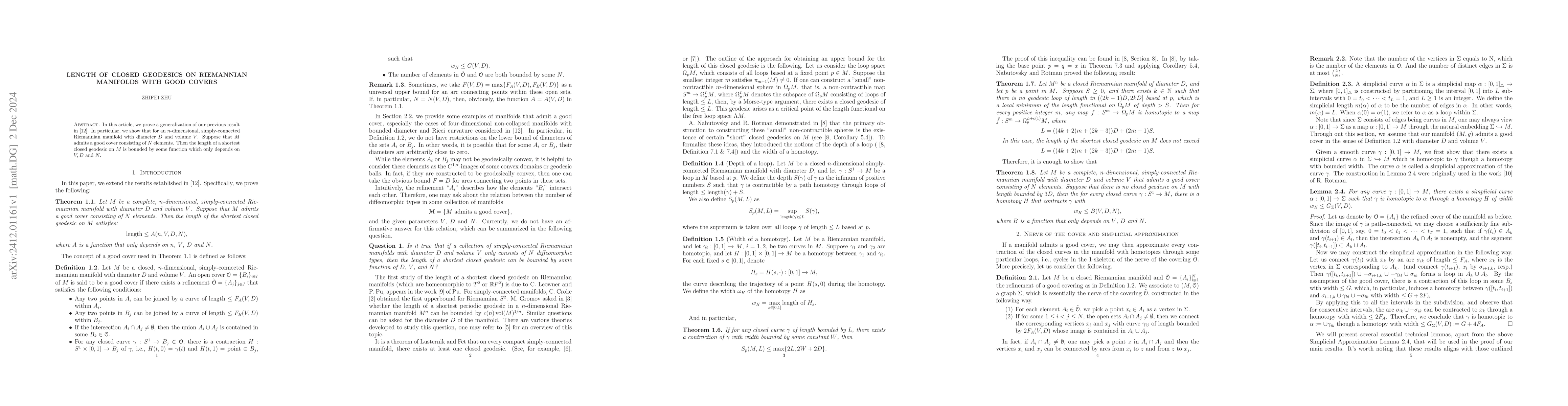 Thumbnail for Length of closed geodesics on Riemannian manifolds with good covers