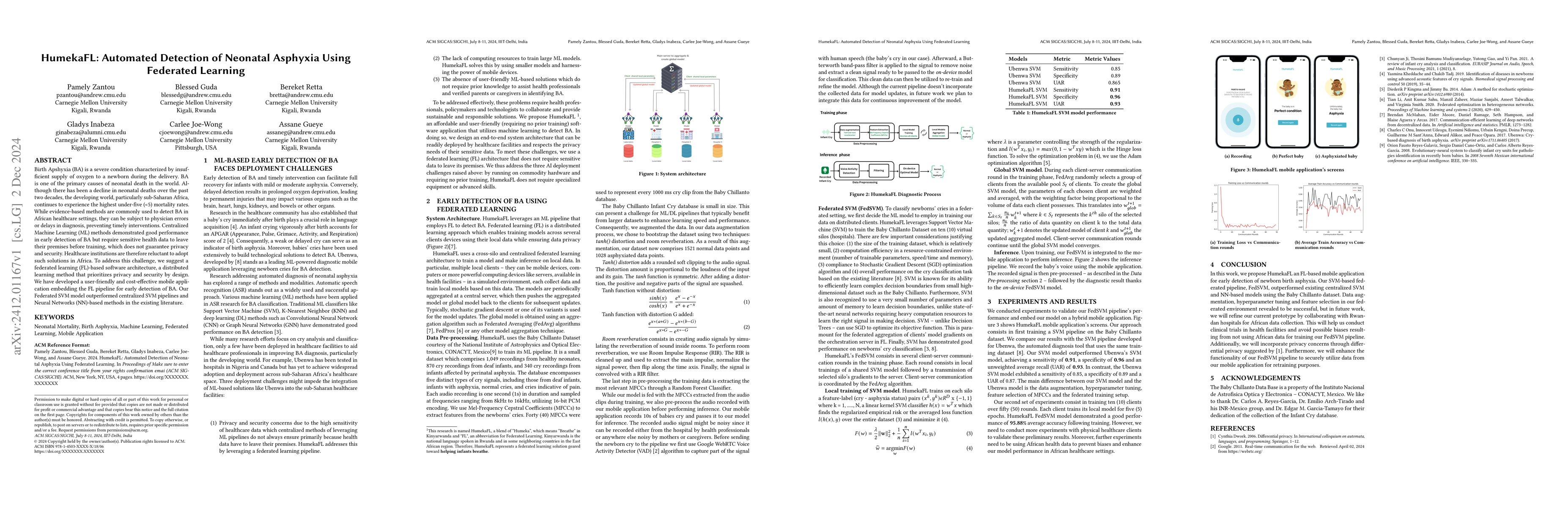 Thumbnail for HumekaFL: Automated Detection of Neonatal Asphyxia Using Federated
  Learning