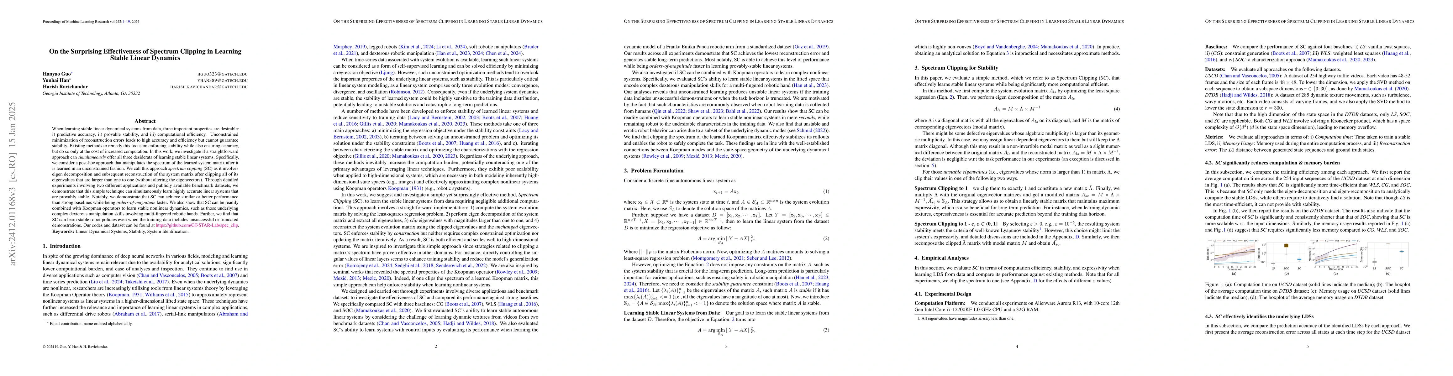 Thumbnail for On the Surprising Effectiveness of Spectrum Clipping in Learning Stable
  Linear Dynamics