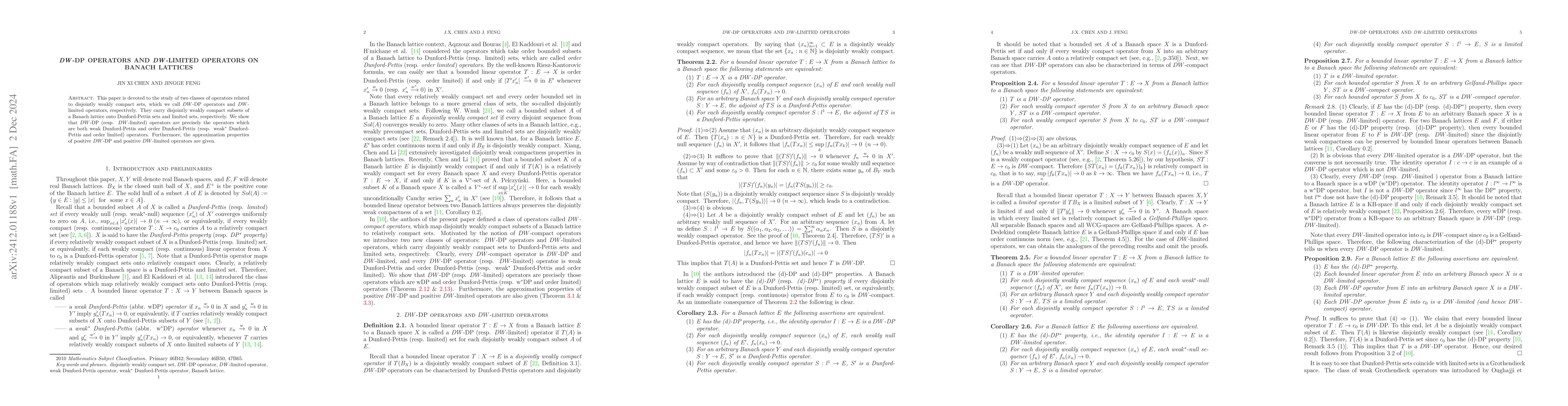 Thumbnail for $DW$-DP operators and $DW$-limited operators on Banach lattices