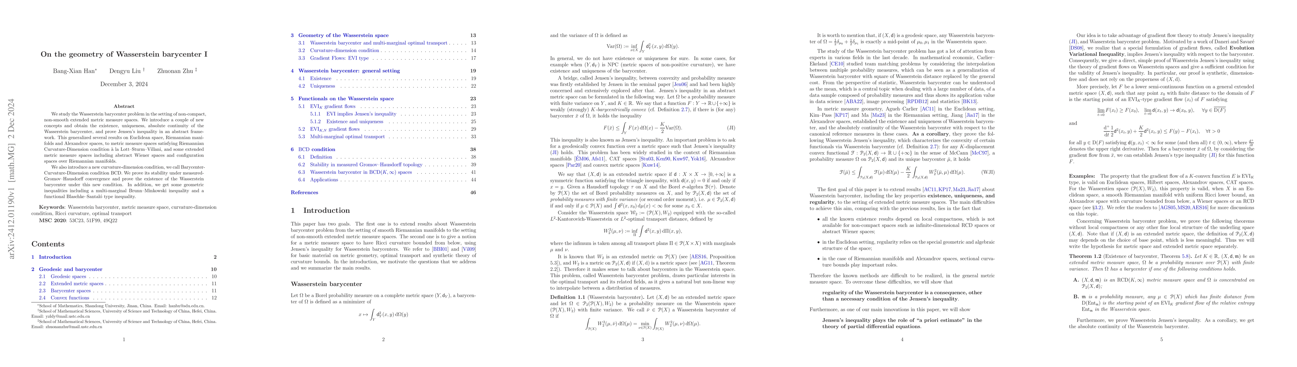 Thumbnail for On the geometry of Wasserstein barycenter I