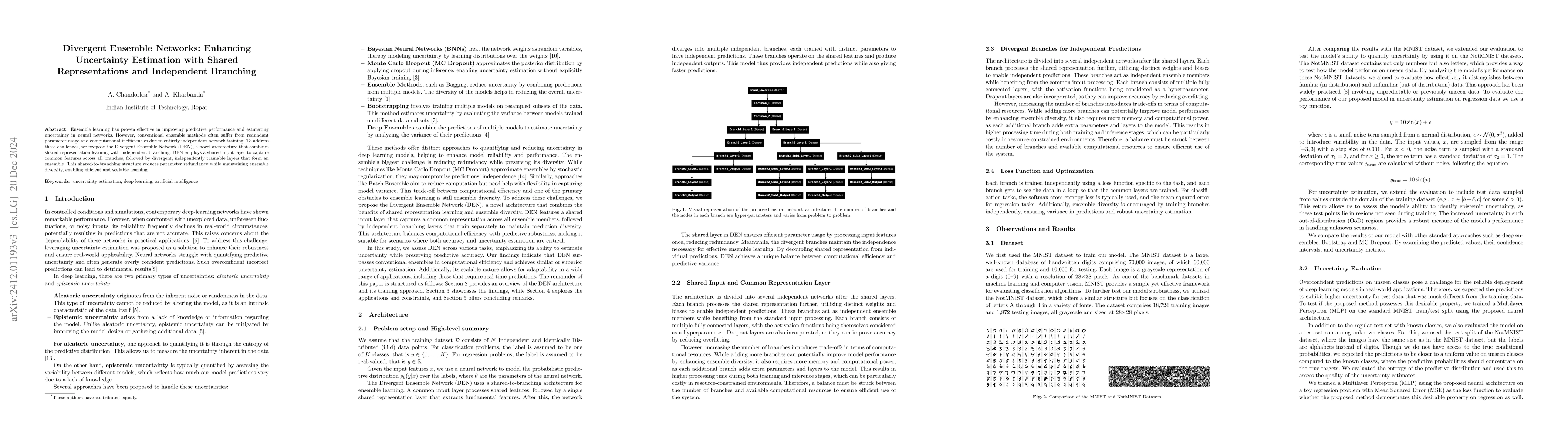 Thumbnail for Divergent Ensemble Networks: Enhancing Uncertainty Estimation with
  Shared Representations and Independent Branching