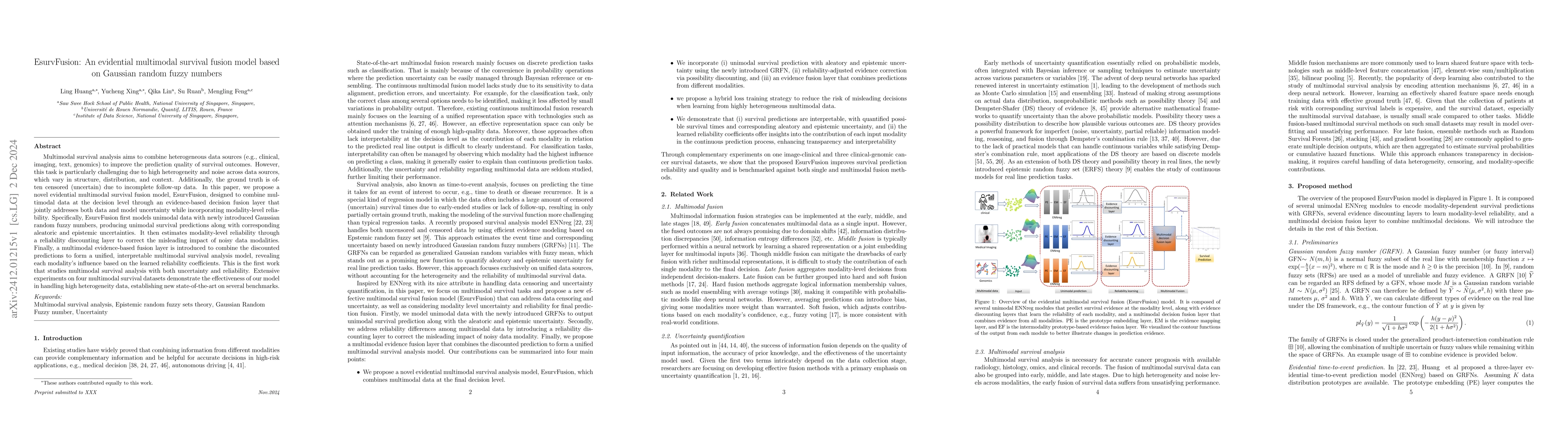 Thumbnail for EsurvFusion: An evidential multimodal survival fusion model based on
  Gaussian random fuzzy numbers