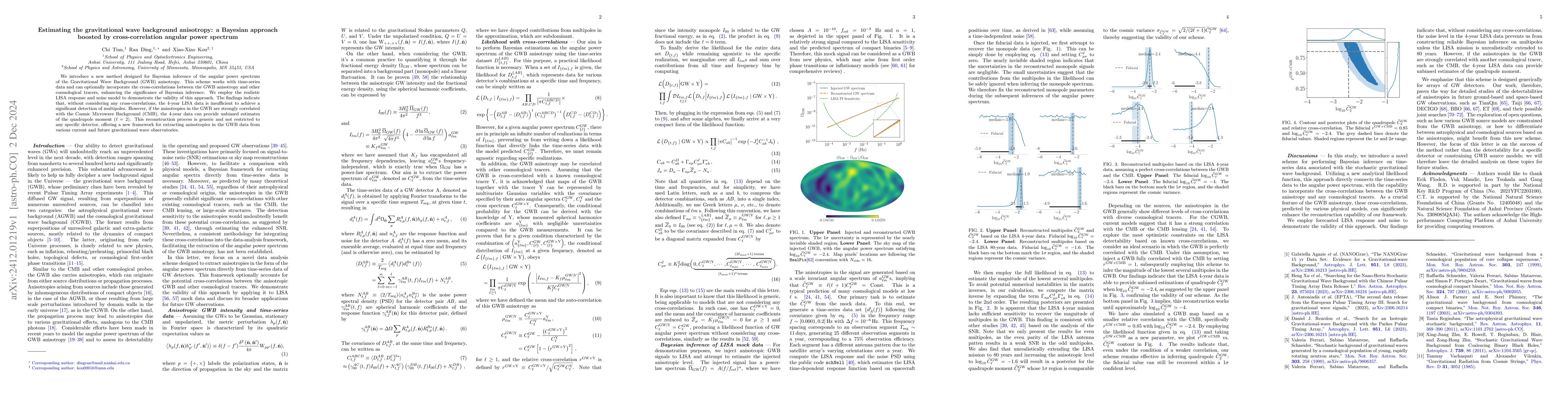 Thumbnail for Estimating the gravitational wave background anisotropy: a Bayesian
  approach boosted by cross-correlation angular power spectrum