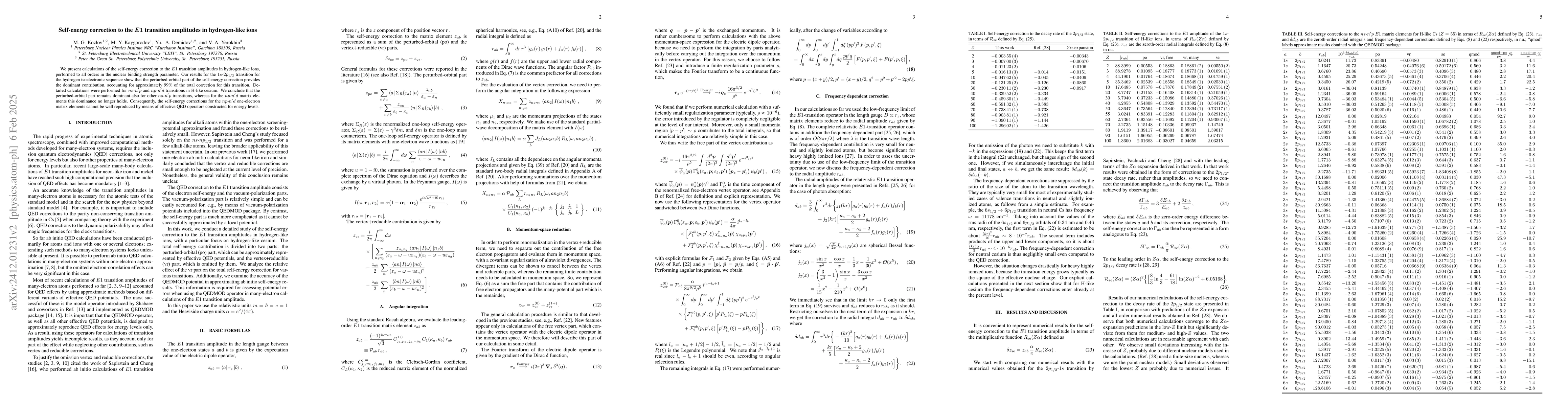 Thumbnail for Self-energy correction to the E1 transition amplitudes in hydrogen-like
  ions
