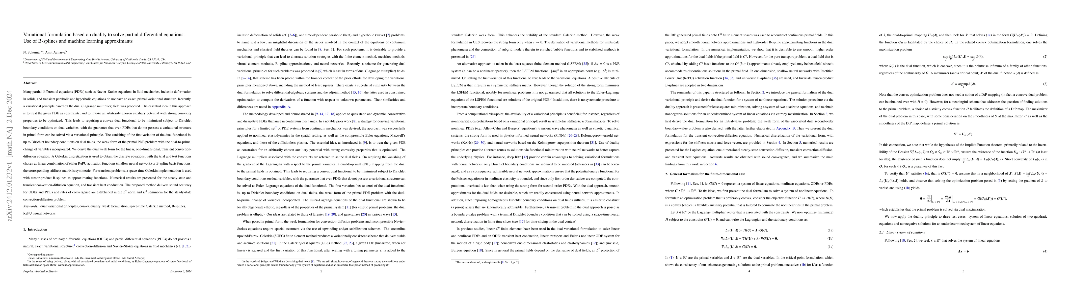 Thumbnail for Variational formulation based on duality to solve partial differential
  equations: Use of B-splines and machine learning approximants