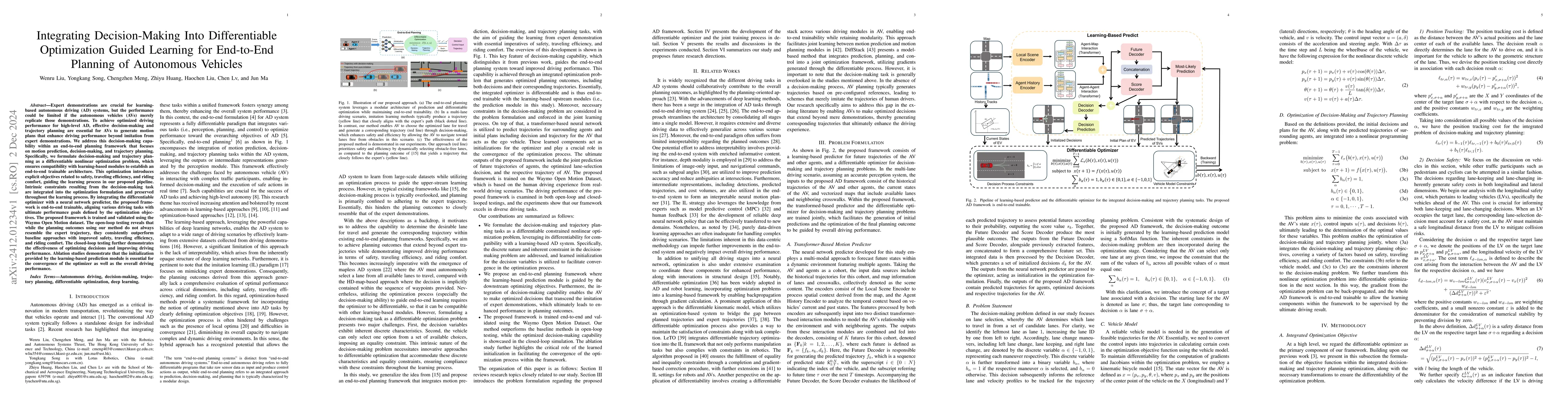 Thumbnail for Integrating Decision-Making Into Differentiable Optimization Guided
  Learning for End-to-End Planning of Autonomous Vehicles