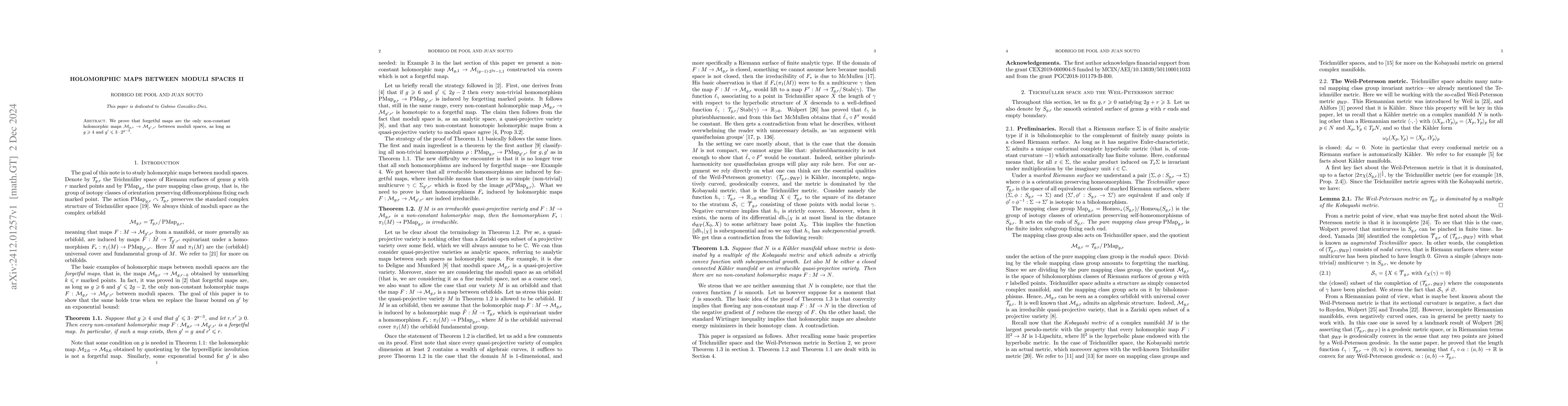 Thumbnail for Holomorphic maps between moduli spaces II