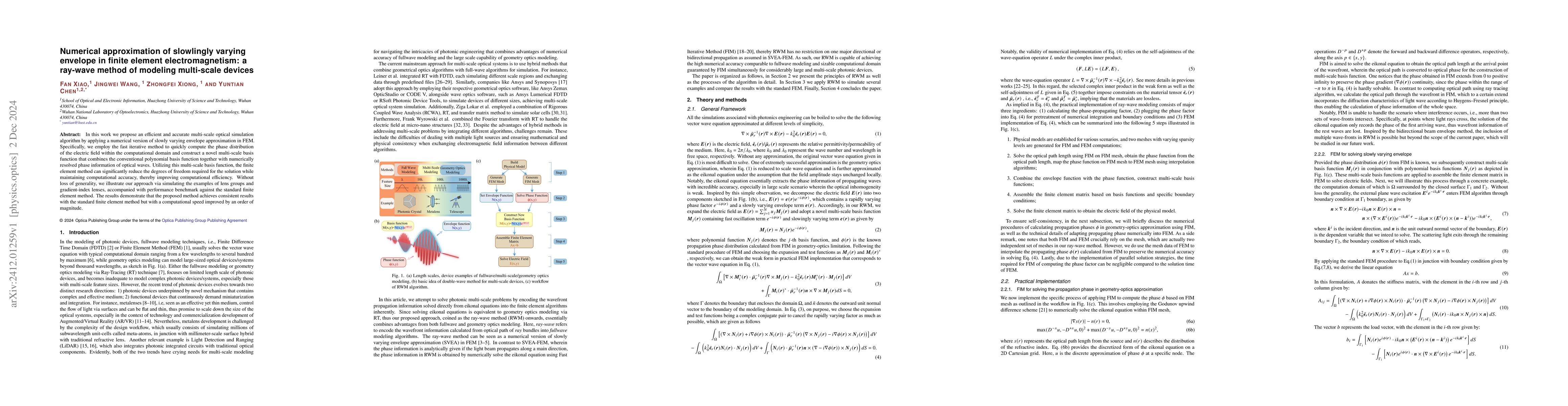 Thumbnail for Numerical approximation of slowlingly varying envelope in finite element
  electromagnetism: a ray-wave method of modeling multi-scale devices