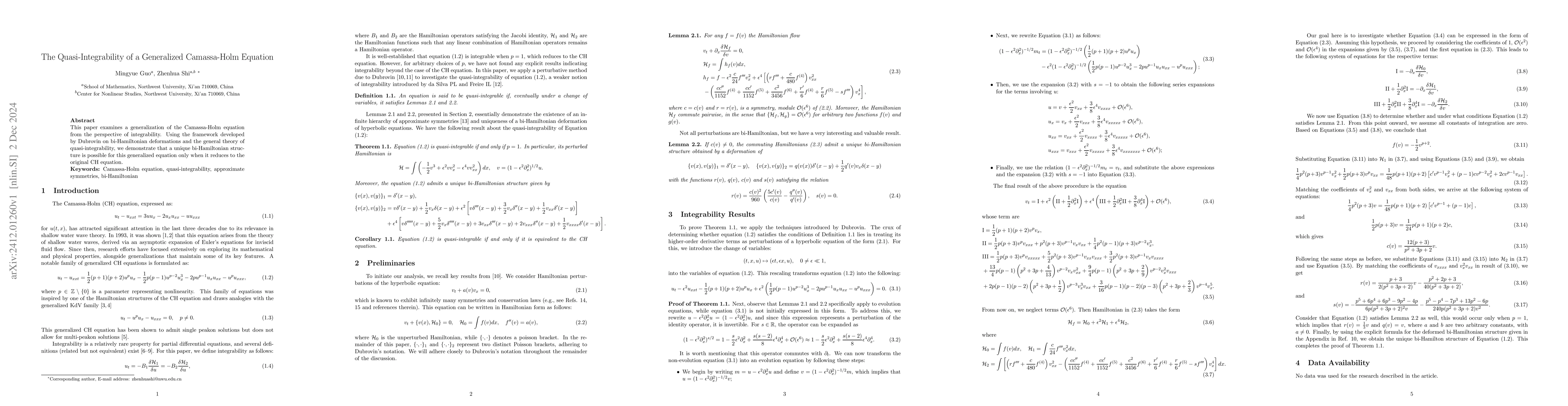 Thumbnail for The Quasi-Integrability of a Generalized Camassa-Holm Equation