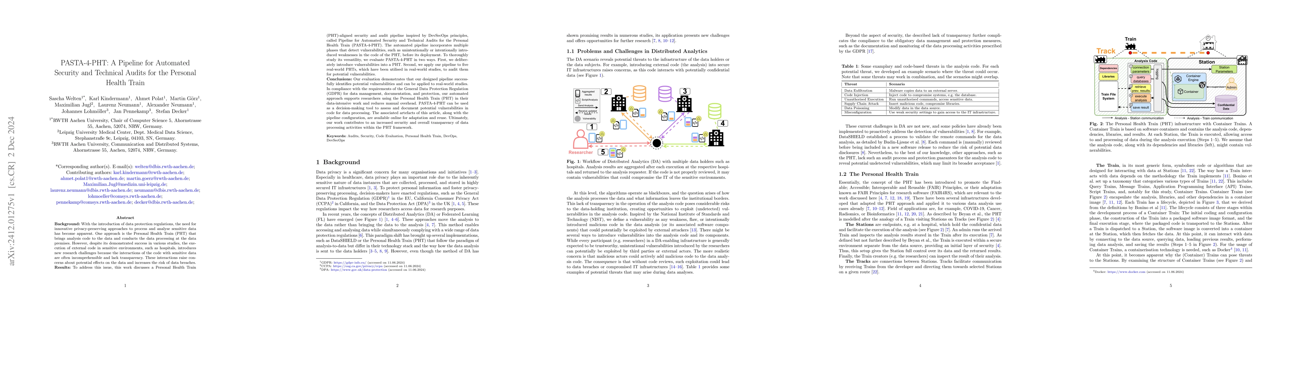 Thumbnail for PASTA-4-PHT: A Pipeline for Automated Security and Technical Audits for
  the Personal Health Train