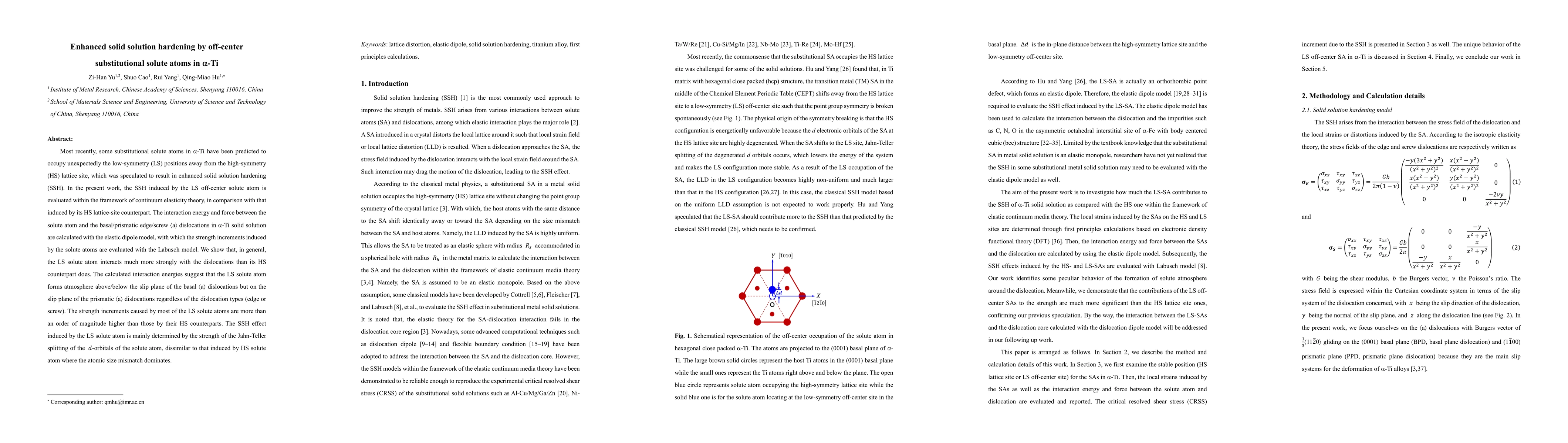 Thumbnail for Enhanced solid solution hardening by off-center substitutional solute
  atoms in α-Ti