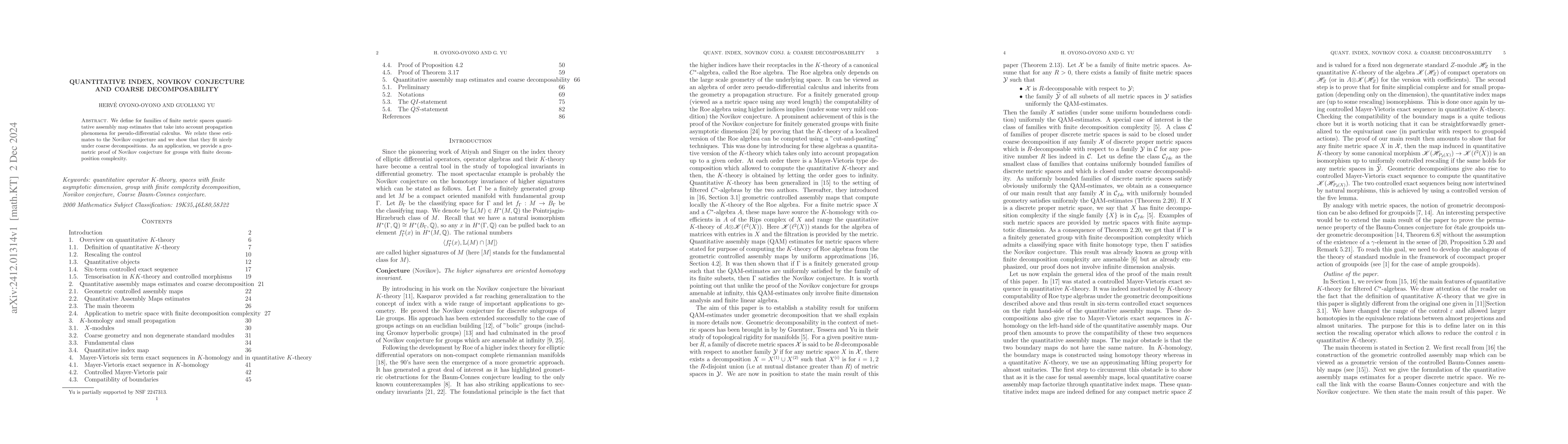 Thumbnail for Quantitative index, Novikov conjecture and coarse decomposability
