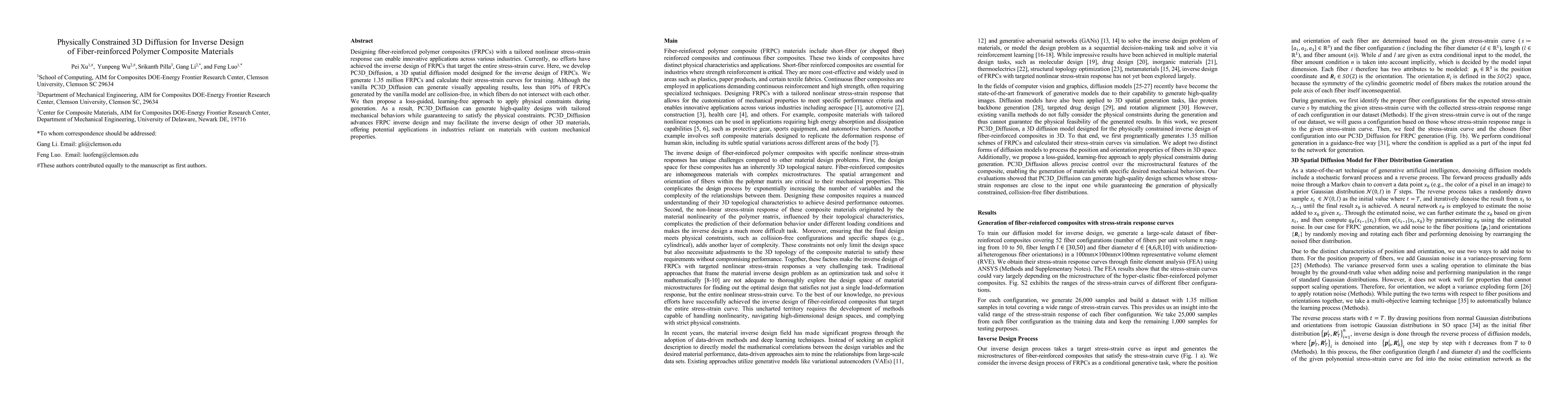 Thumbnail for Physically Constrained 3D Diffusion for Inverse Design of
  Fiber-reinforced Polymer Composite Materials