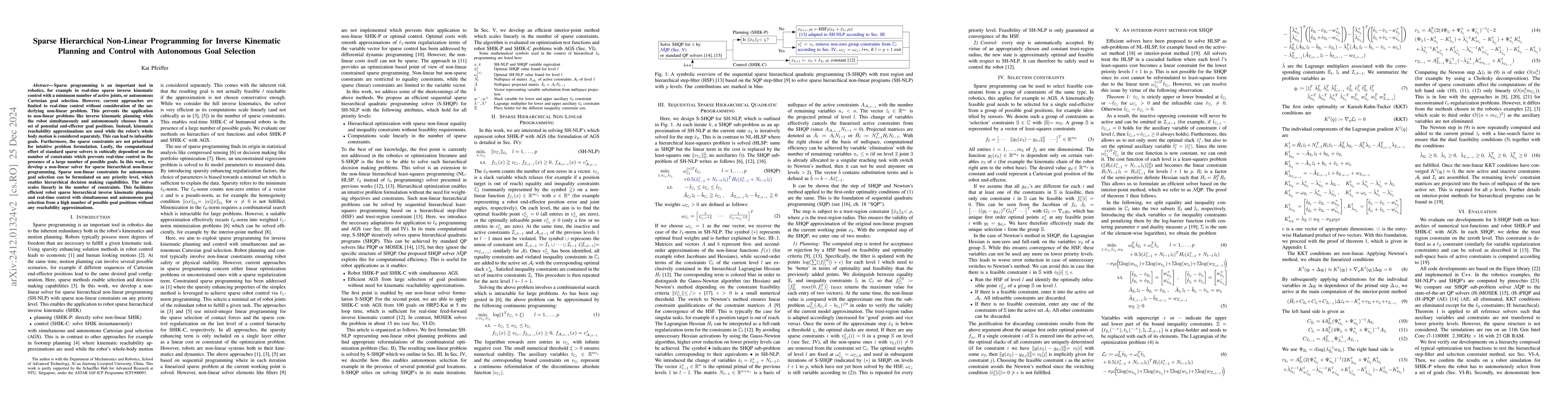 Thumbnail for Sparse Hierarchical Non-Linear Programming for Sparse Inverse Kinematic
  Planning and Control with Autonomous Goal Selection