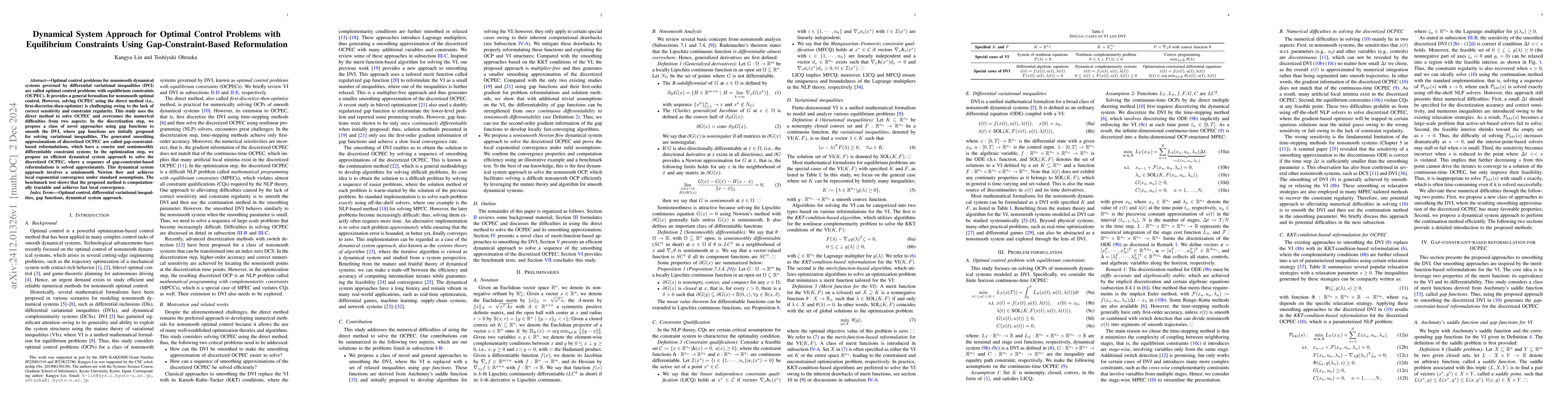 Thumbnail for Dynamical System Approach for Optimal Control Problems with Equilibrium
  Constraints Using Gap-Constraint-Based Reformulation