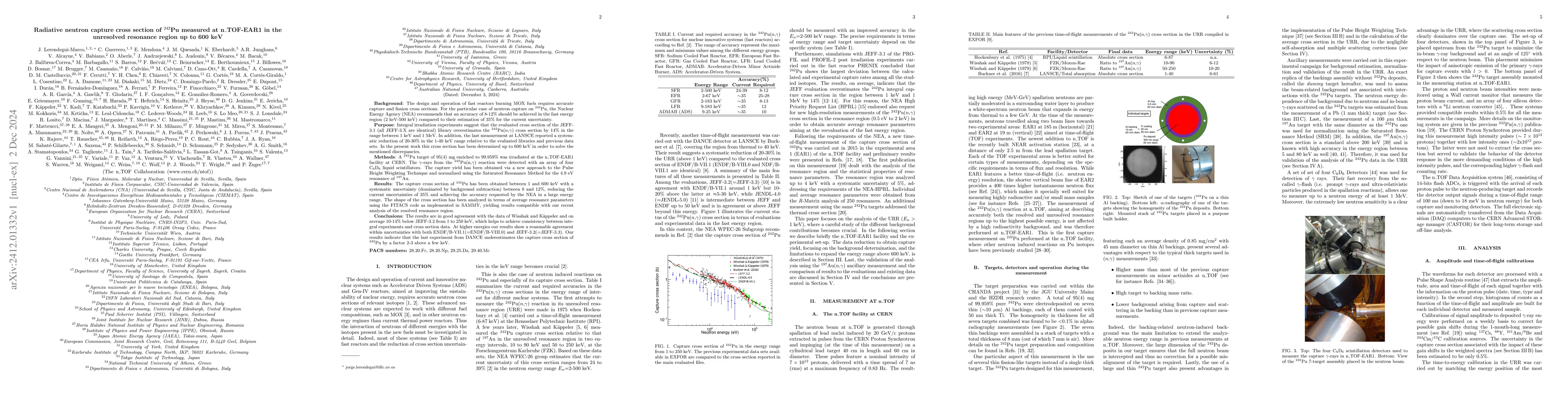 Thumbnail for Radiative neutron capture cross section of $^{242}$Pu measured at
  n_TOF-EAR1 in the unresolved resonance region up to 600 keV