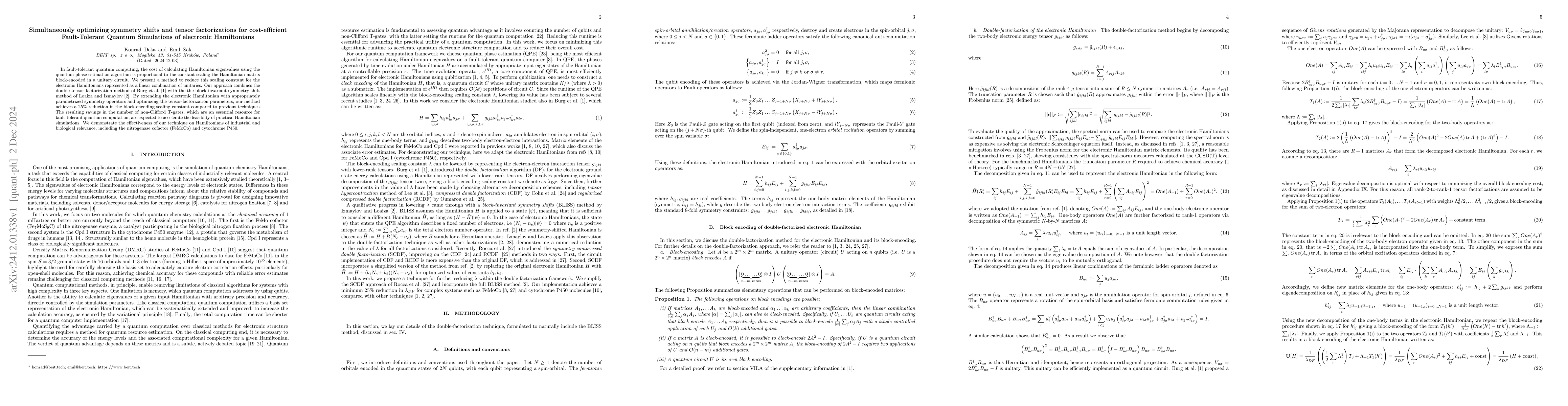 Thumbnail for Simultaneously optimizing symmetry shifts and tensor factorizations for
  cost-efficient Fault-Tolerant Quantum Simulations of electronic Hamiltonians