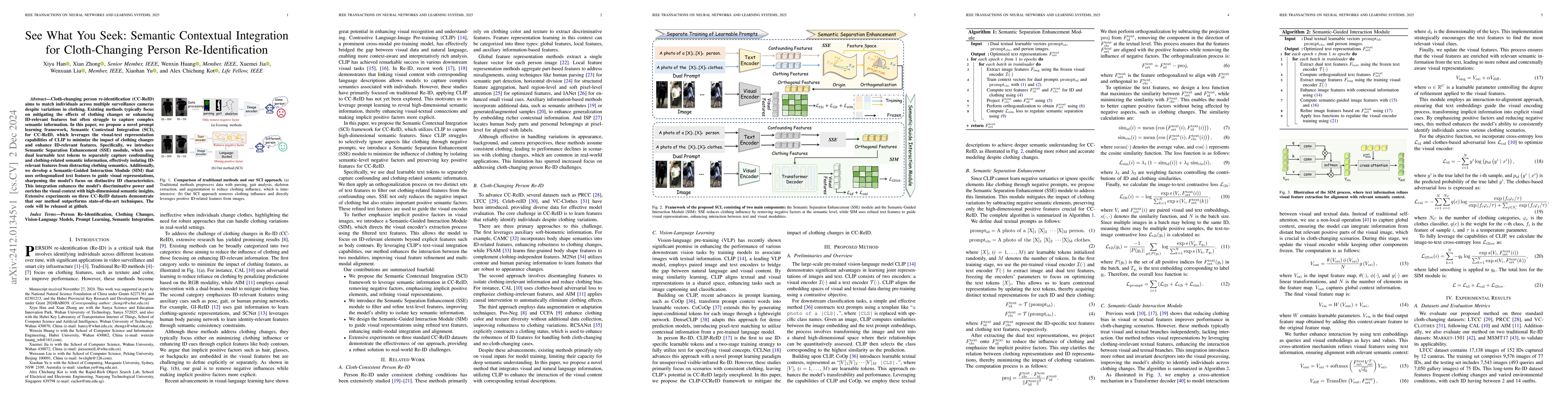 Thumbnail for See What You Seek: Semantic Contextual Integration for Cloth-Changing
  Person Re-Identification