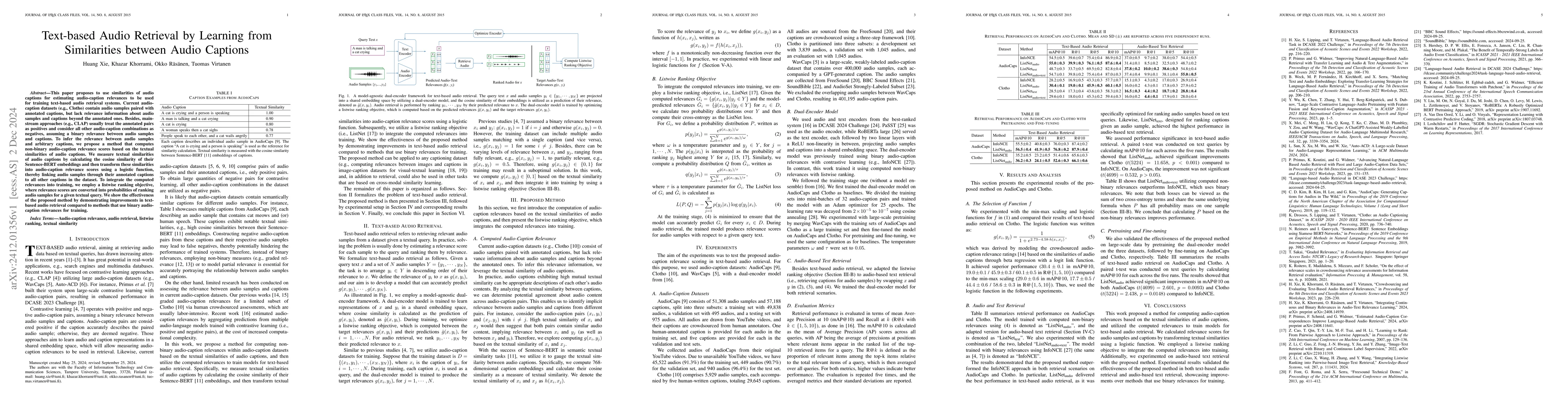 Thumbnail for Text-based Audio Retrieval by Learning from Similarities between Audio
  Captions