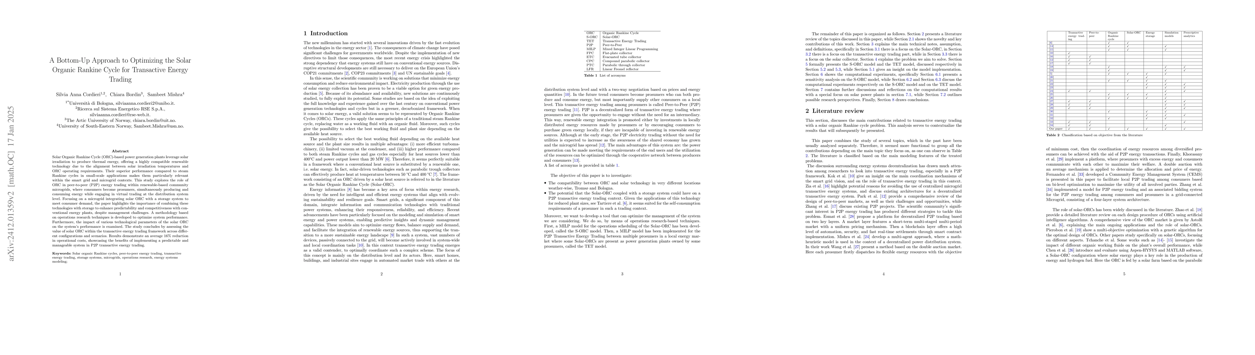 Thumbnail for A Bottom-Up Approach to Optimizing the Solar Organic Rankine Cycle for
  Transactive Energy Trading