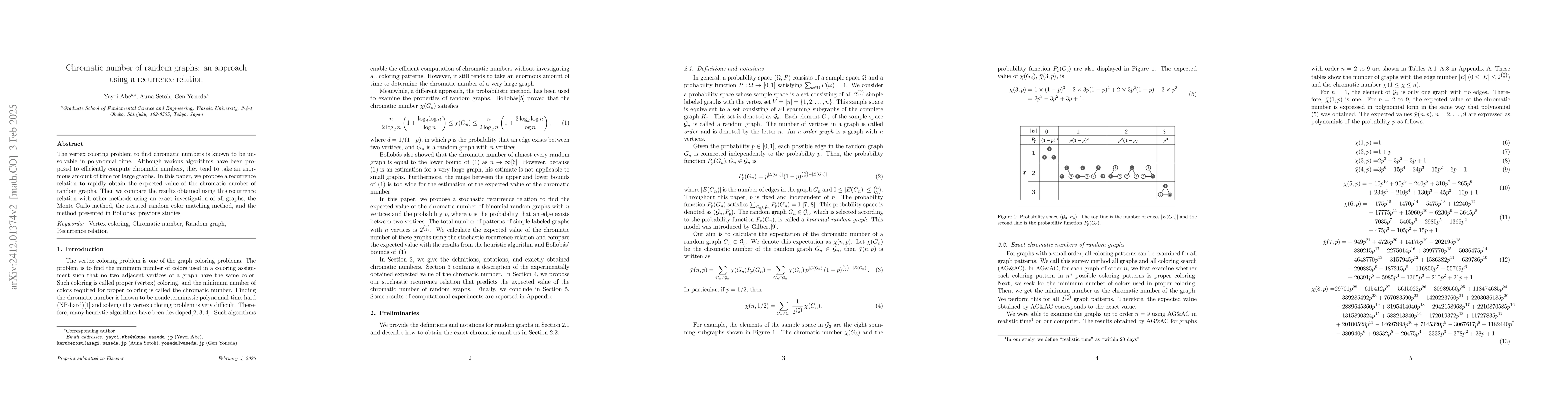 Thumbnail for The chromatic number of random graphs: an approach using a recurrence
  relation
