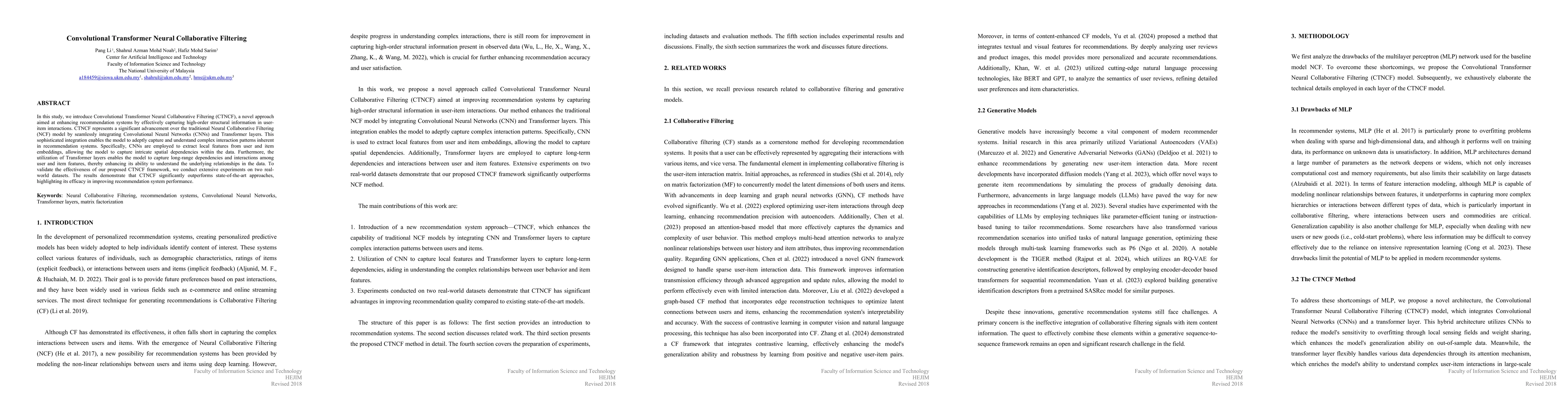 Thumbnail for Convolutional Transformer Neural Collaborative Filtering