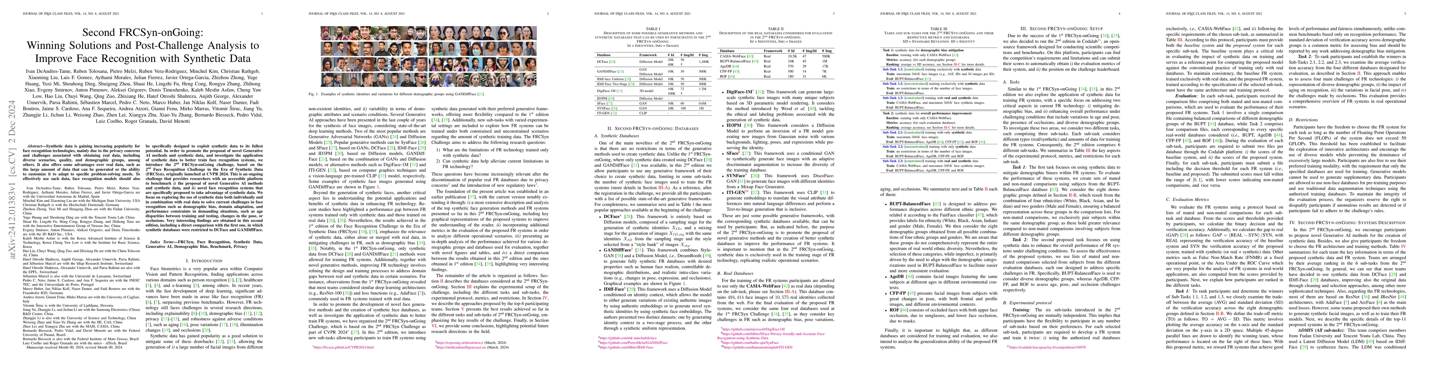 Thumbnail for Second FRCSyn-onGoing: Winning Solutions and Post-Challenge Analysis to
  Improve Face Recognition with Synthetic Data