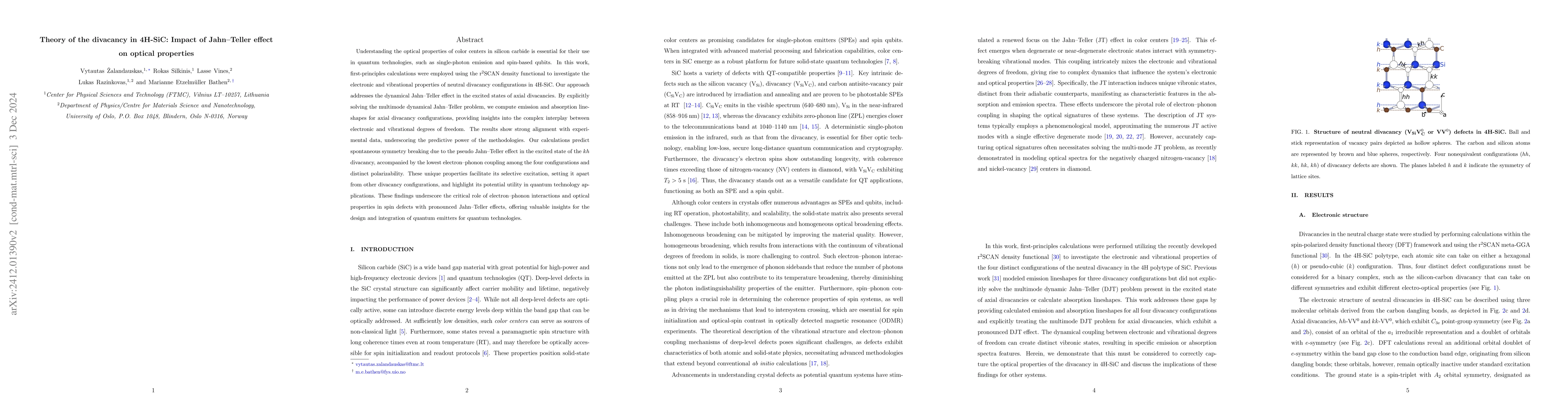 Thumbnail for Theory of the divacancy in 4H-SiC: Impact of Jahn-Teller effect on
  optical properties