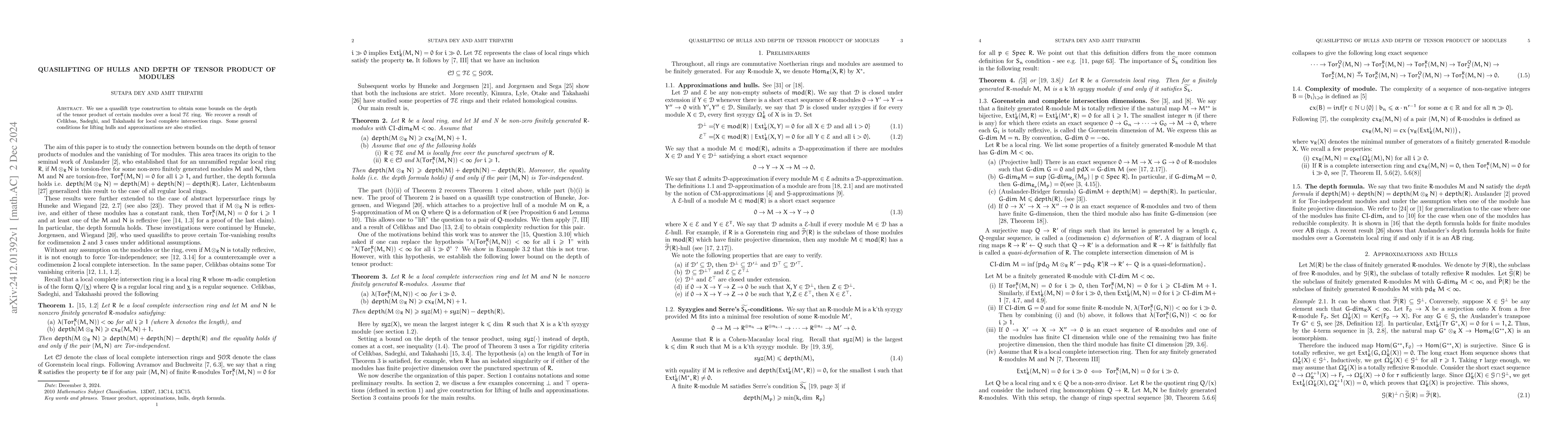Thumbnail for Quasilifting of hulls and depth of tensor product of modules