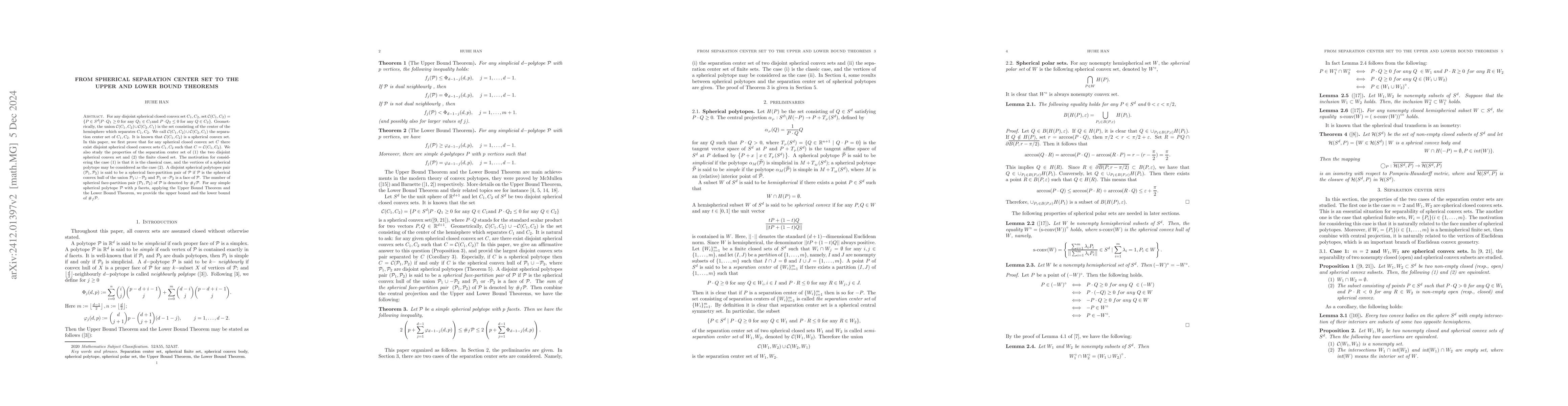 Thumbnail for From spherical separation center set to the upper and lower bound
  theorems