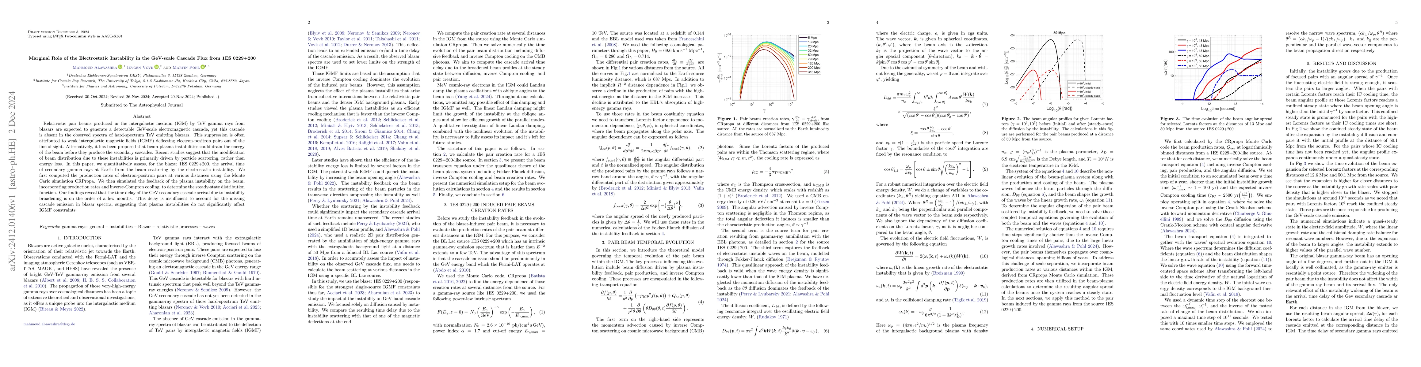 Thumbnail for Marginal Role of the Electrostatic Instability in the GeV-scale Cascade
  Flux from 1ES 0229+200
