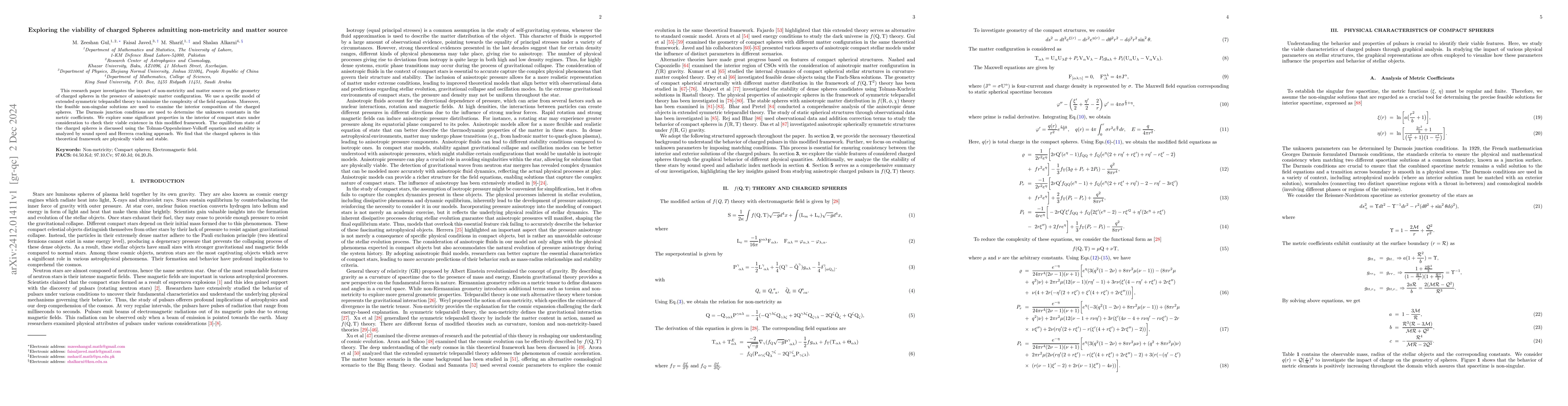 Thumbnail for Exploring the viability of charged Spheres admitting non-metricity and
  matter source