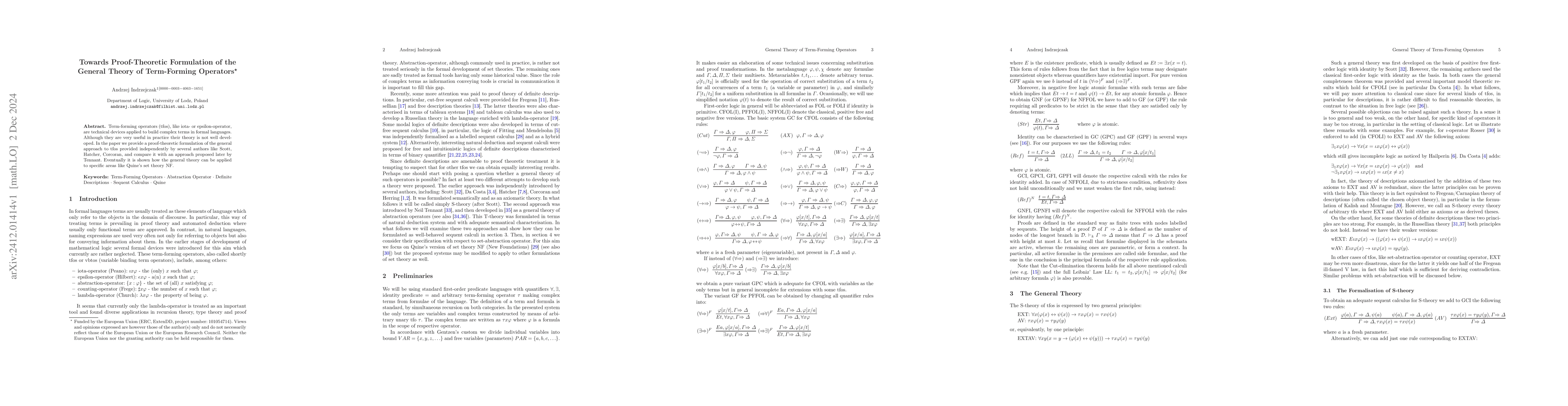Thumbnail for Towards Proof-Theoretic Formulation of the General Theory of
  Term-Forming Operators