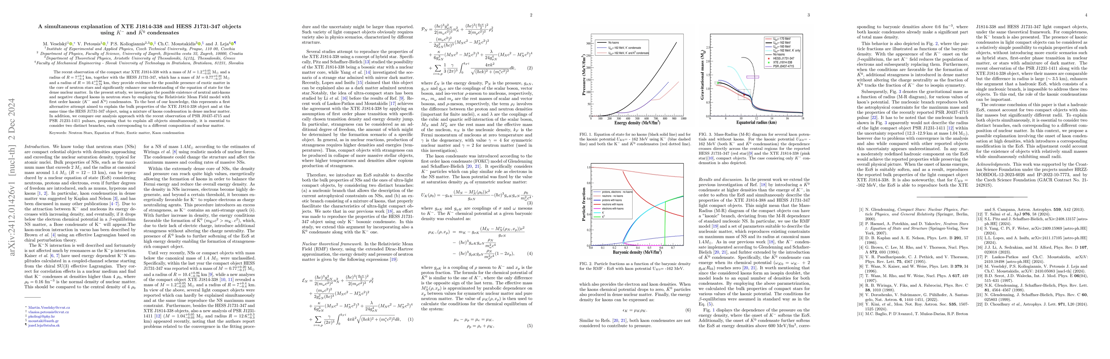 Thumbnail for A simultaneous explanation of XTE J1814-338 and HESS J1731-347 objects
  using ${K^{-}}$ and ${\bar{K^{0}}}$ condensates