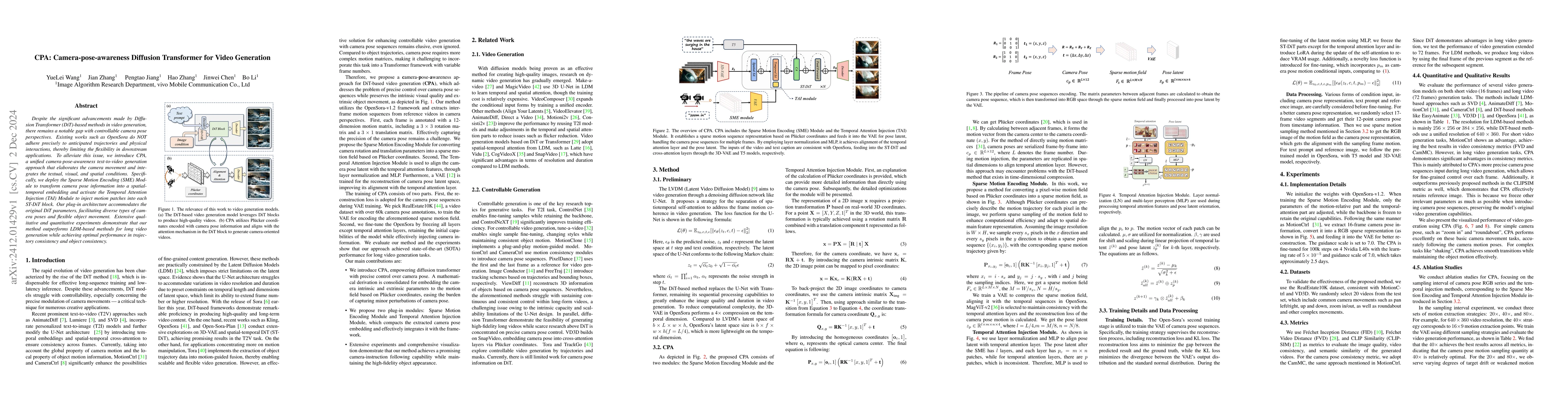 Thumbnail for CPA: Camera-pose-awareness Diffusion Transformer for Video Generation
