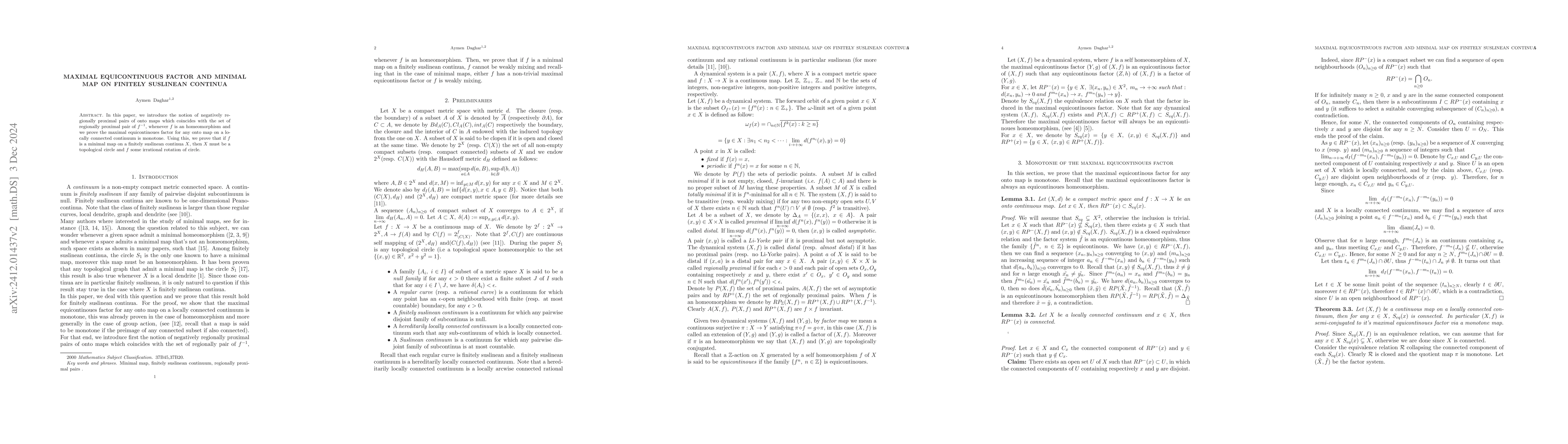 Thumbnail for Maximal equicontinuous factor and minimal map on finitely suslinean
  continua
