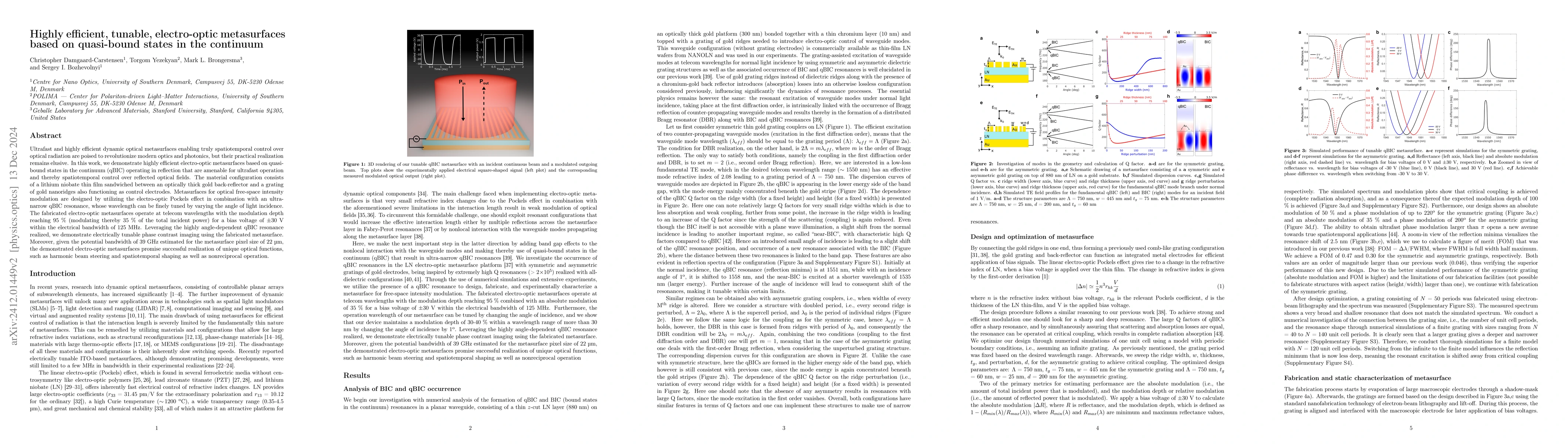 Thumbnail for Higly efficient, tunable, electro-optic metasurfaces based on
  quasi-bound states in the continuum
