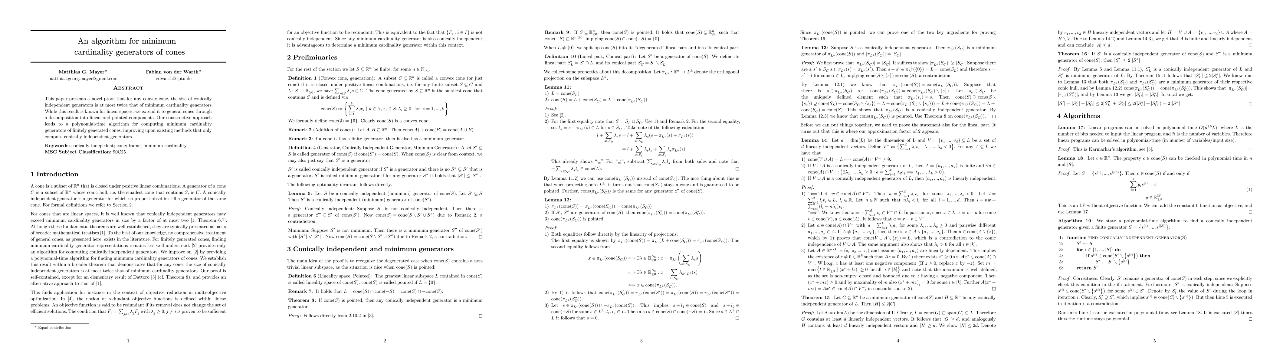 Thumbnail for An algorithm for minimum cardinality generators of cones