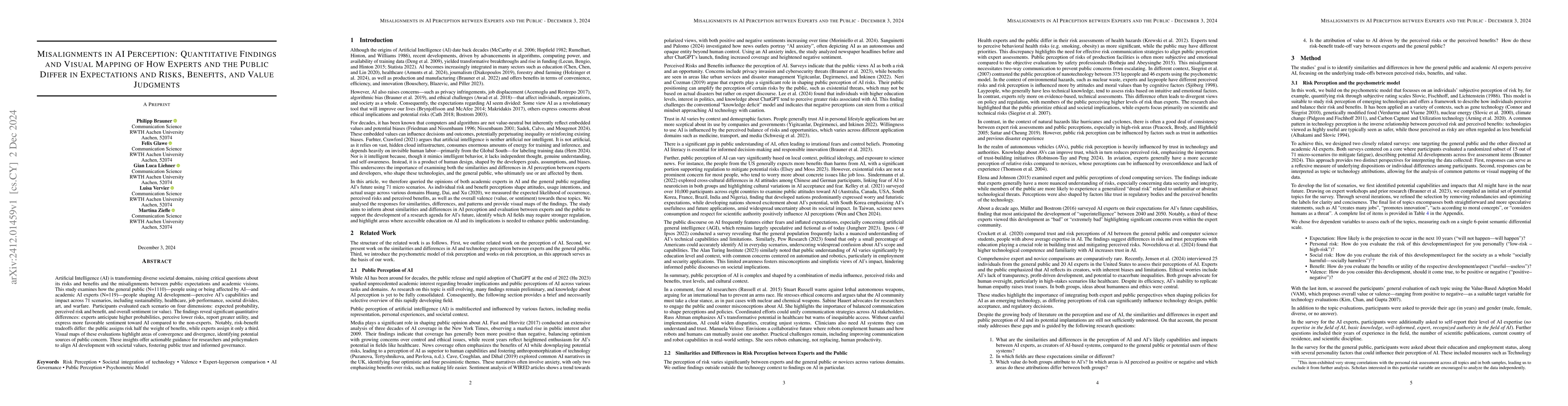 Thumbnail for Misalignments in AI Perception: Quantitative Findings and Visual Mapping
  of How Experts and the Public Differ in Expectations and Risks, Benefits, and
  Value Judgments