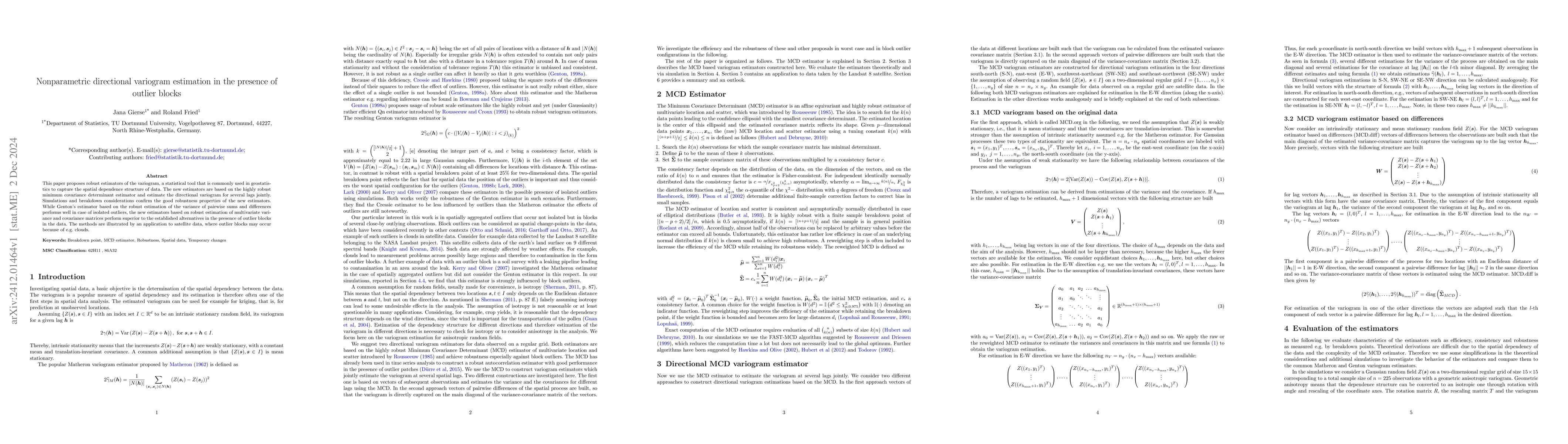 Thumbnail for Nonparametric directional variogram estimation in the presence of
  outlier blocks