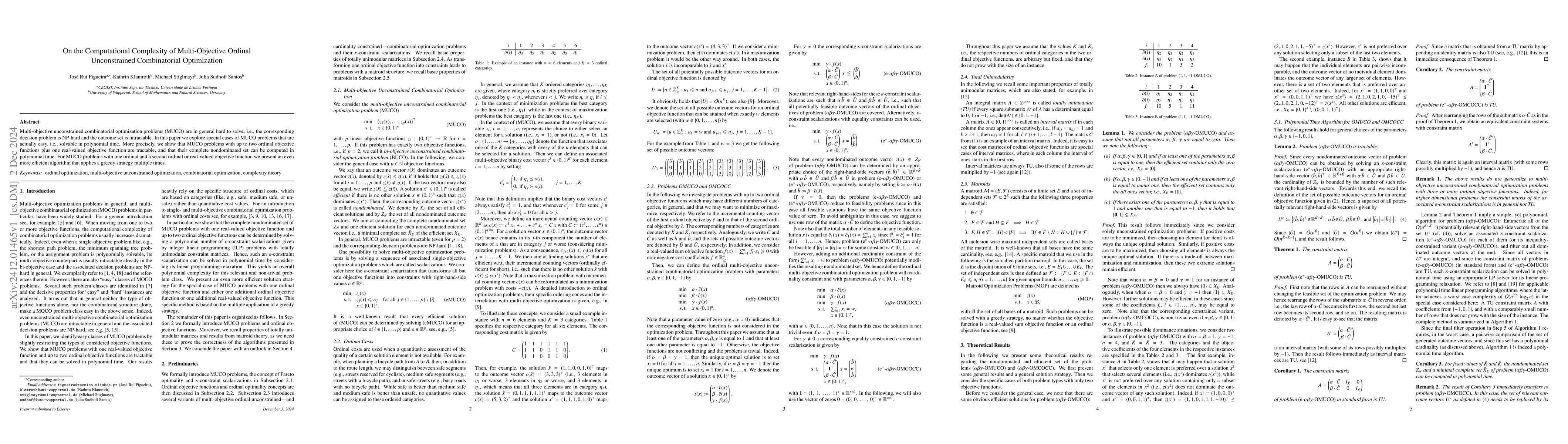 Thumbnail for On the Computational Complexity of Multi-Objective Ordinal Unconstrained
  Combinatorial Optimization