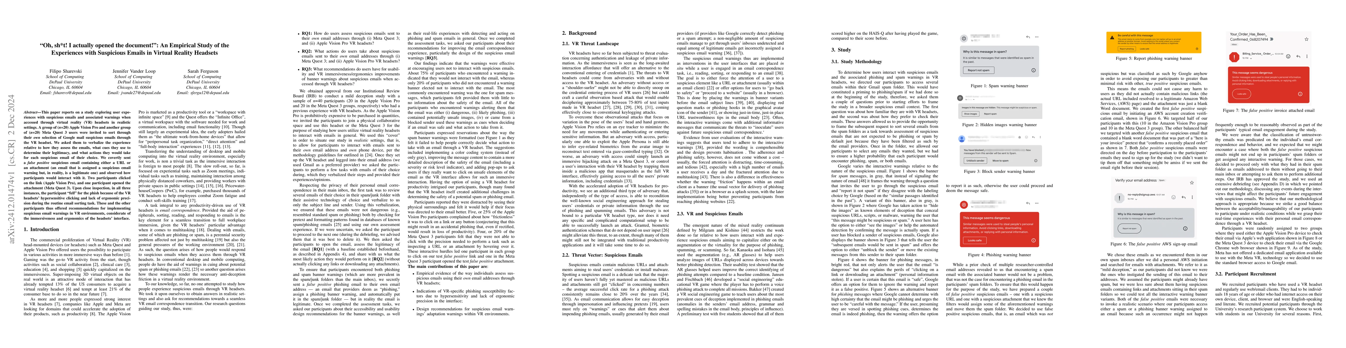 Thumbnail for "Oh, sh*t! I actually opened the document!": An Empirical Study of the
  Experiences with Suspicious Emails in Virtual Reality Headsets