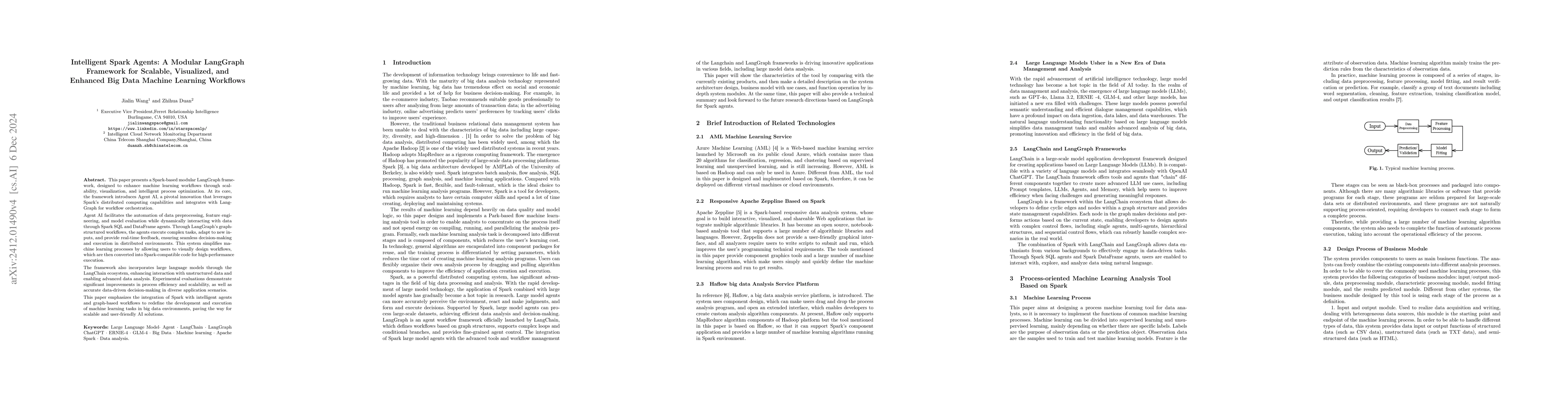 Thumbnail for Intelligent Spark Agents: A Modular LangGraph Framework for Scalable,
  Visualized, and Enhanced Big Data Machine Learning Workflows