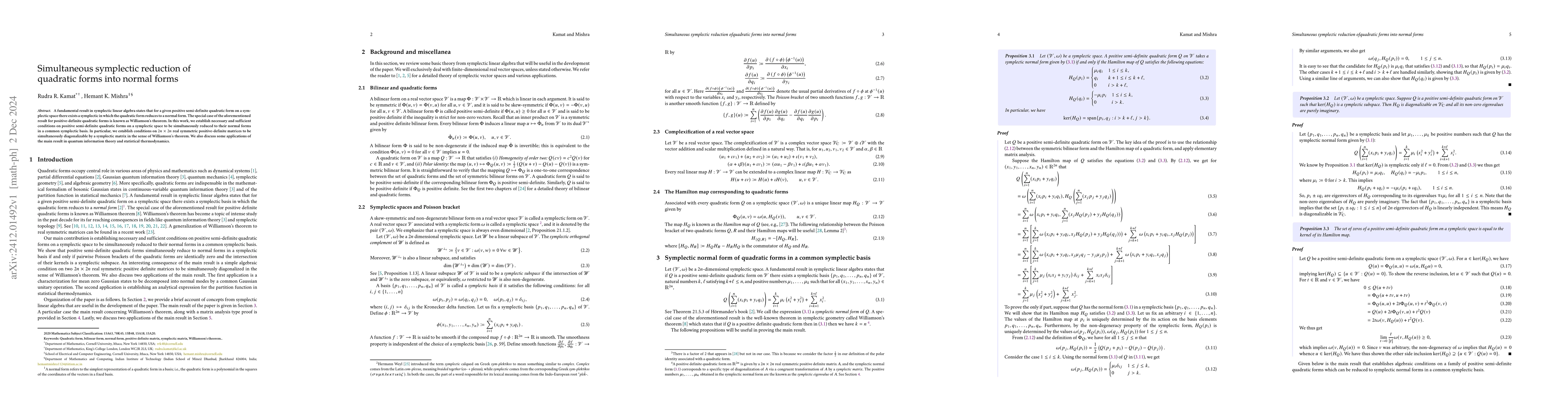 Thumbnail for Simultaneous symplectic reduction of quadratic forms into normal forms