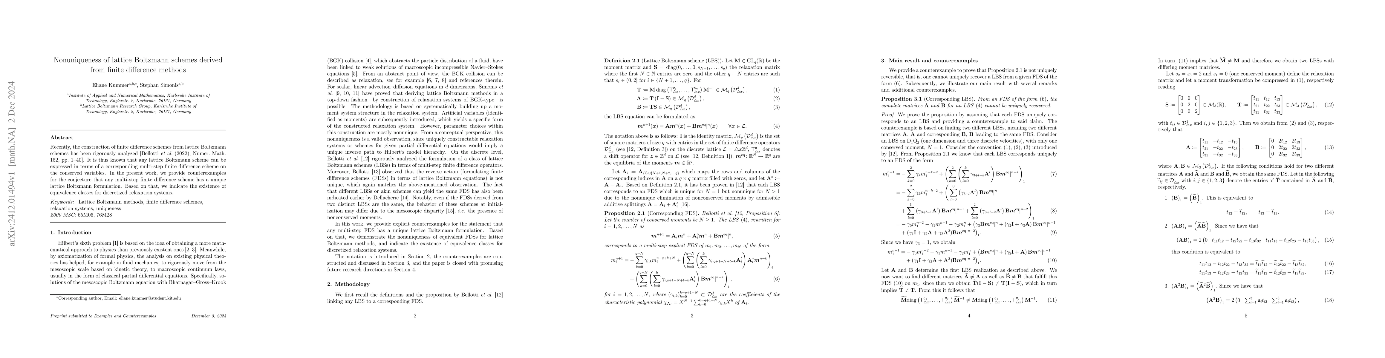 Thumbnail for Nonuniqueness of lattice Boltzmann schemes derived from finite
  difference methods