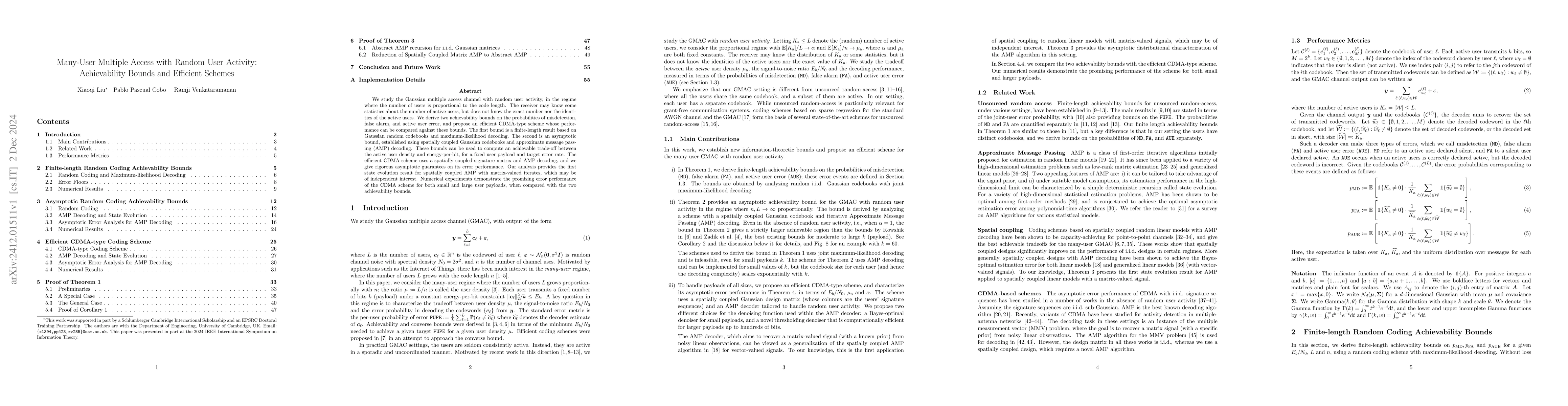 Thumbnail for Many-User Multiple Access with Random User Activity: Achievability
  Bounds and Efficient Schemes