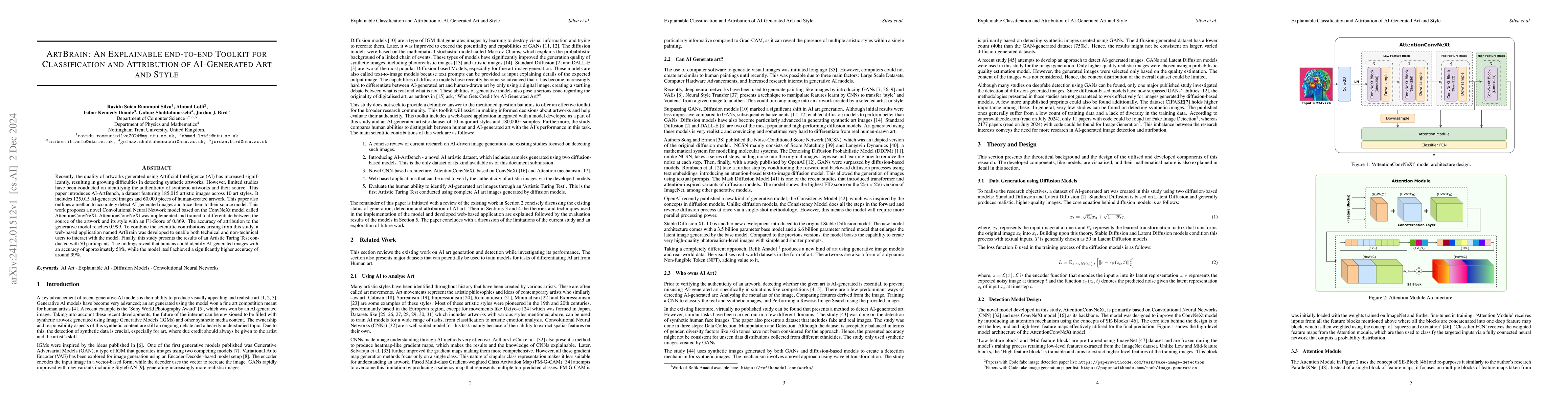 Thumbnail for ArtBrain: An Explainable end-to-end Toolkit for Classification and
  Attribution of AI-Generated Art and Style