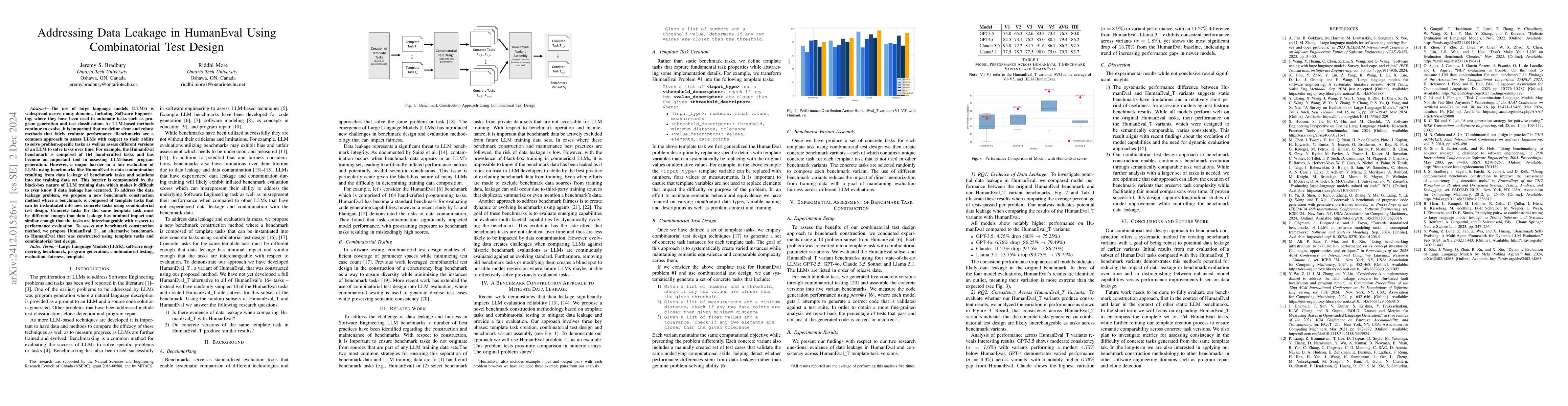 Thumbnail for Addressing Data Leakage in HumanEval Using Combinatorial Test Design